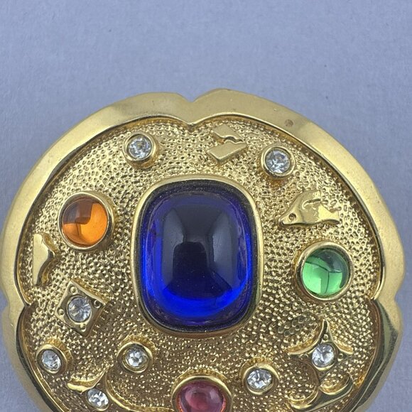 Vintage Park Lane Brooch Pendant Cabochon Multicolor Gripoix Style Medallion 2" - Picture 2 of 10